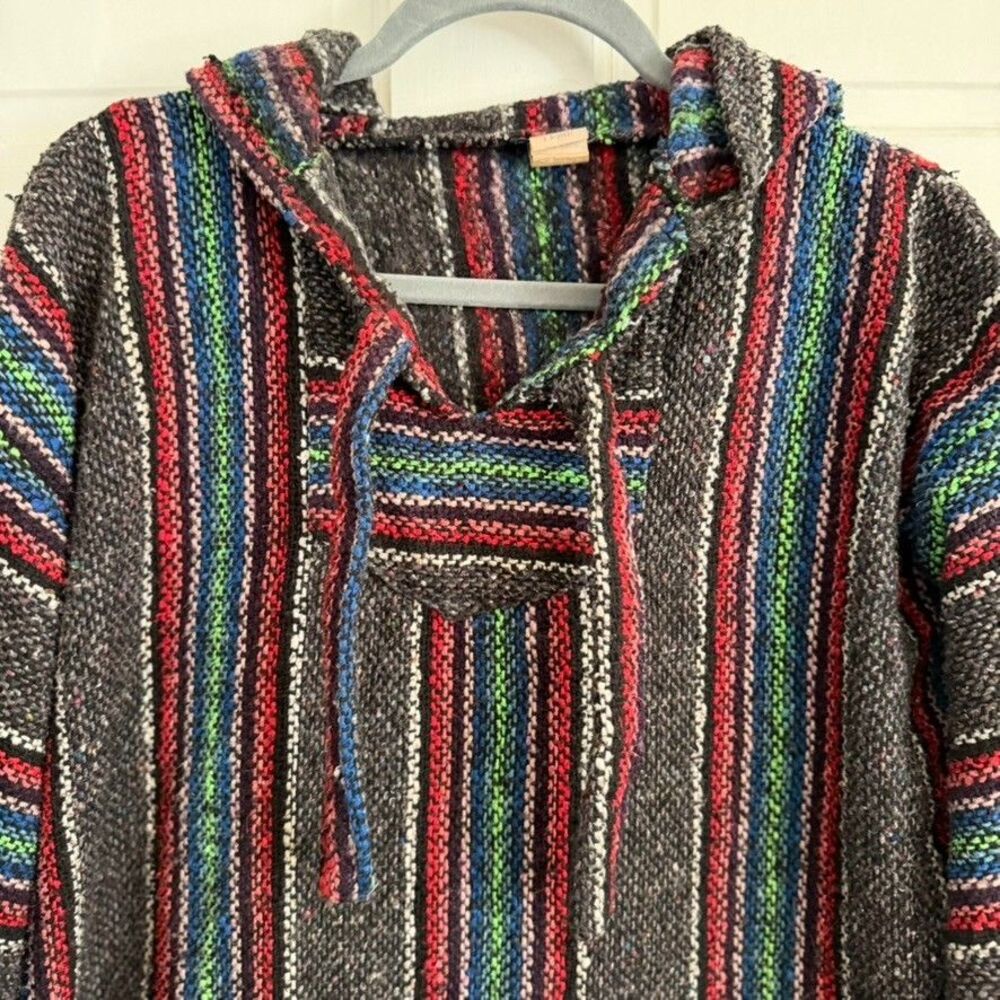Earthbound Trading Co Hoodie Mens XL Multicolor Striped Baja Boho Pullover